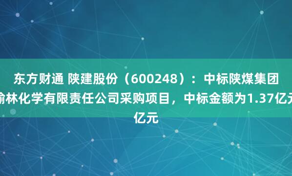 东方财通 陕建股份（600248）：中标陕煤集团榆林化学有限责任公司采购项目，中标金额为1.37亿元